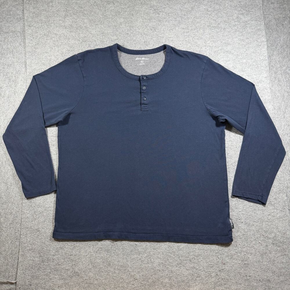 Eddie Bauer Legend Wash Henley Top Mens XL Navy 3 Button Crew Neck Classic Fit